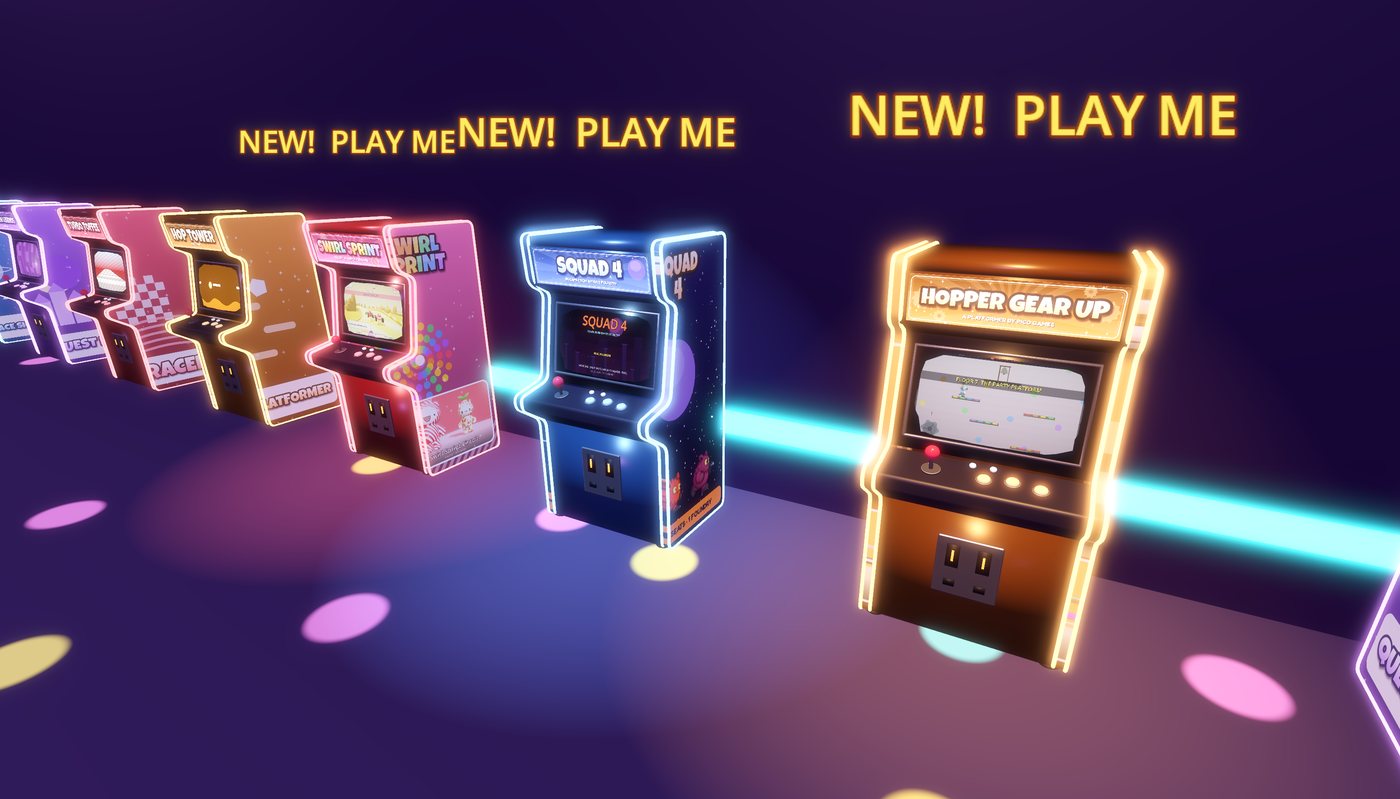 The glowing arcade cabinets inside Interplanetary Pet Shop