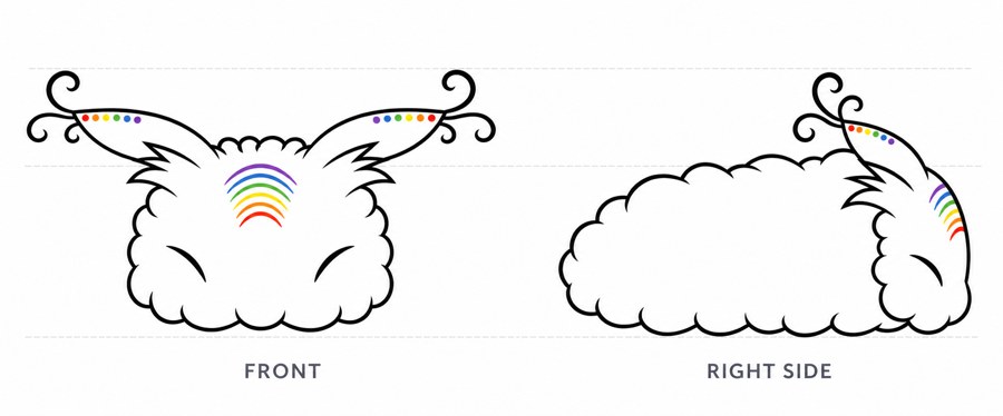 Sea Bunny design — front and side, with rainbow ear dots and forehead rainbow